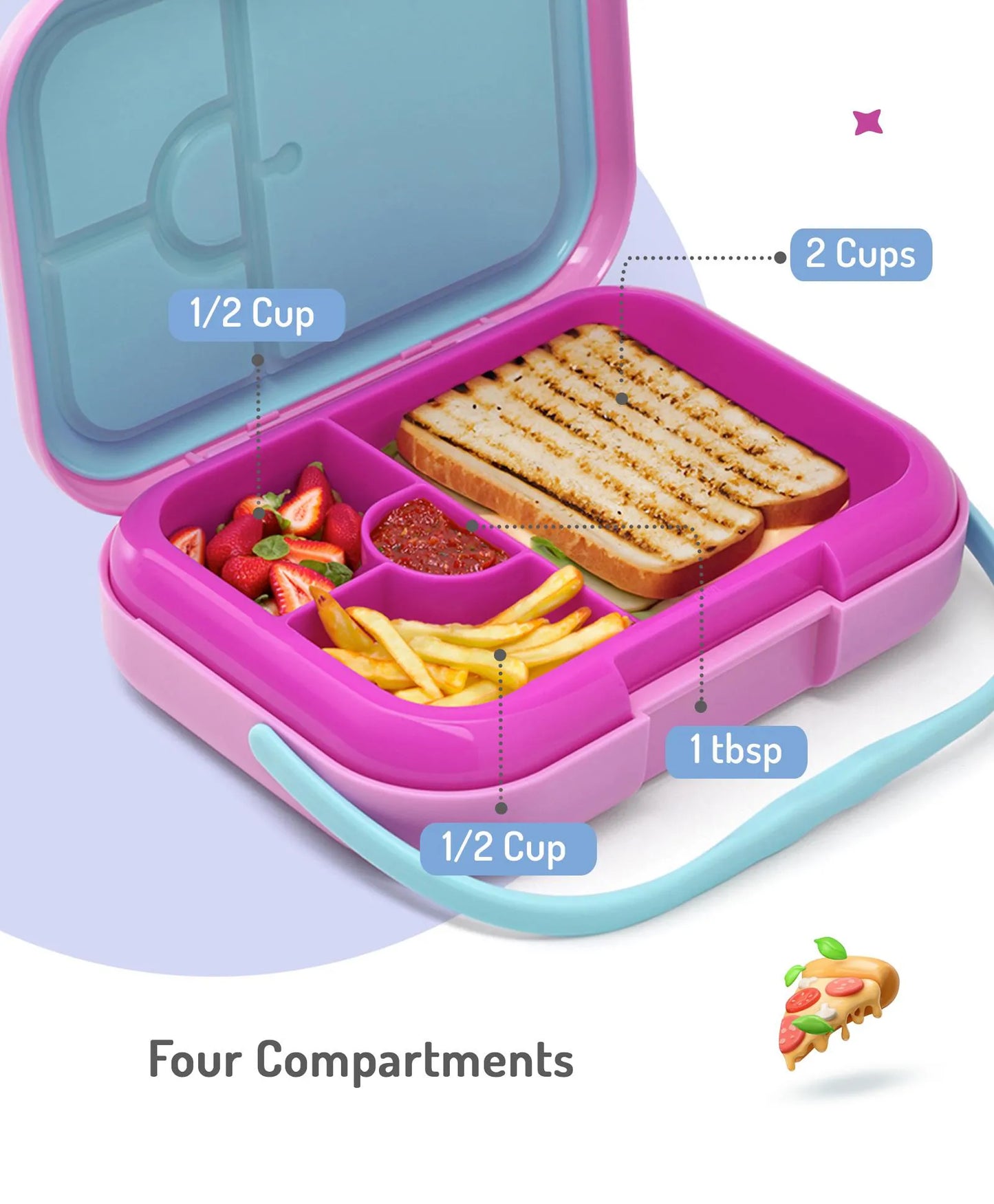 Bonfino Pink Bento Lunch Box - BPA-Free, Leak-Resistant, Microwave & Dishwasher Safe, 765ml