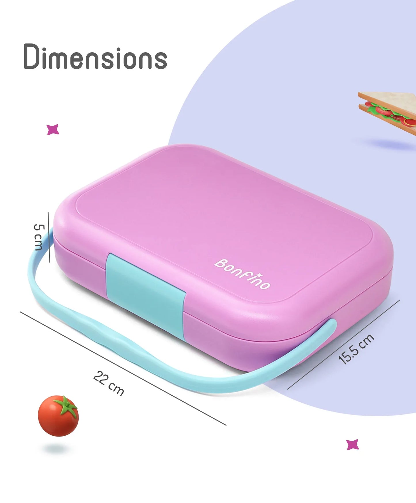 Bonfino Pink Bento Lunch Box - BPA-Free, Leak-Resistant, Microwave & Dishwasher Safe, 765ml