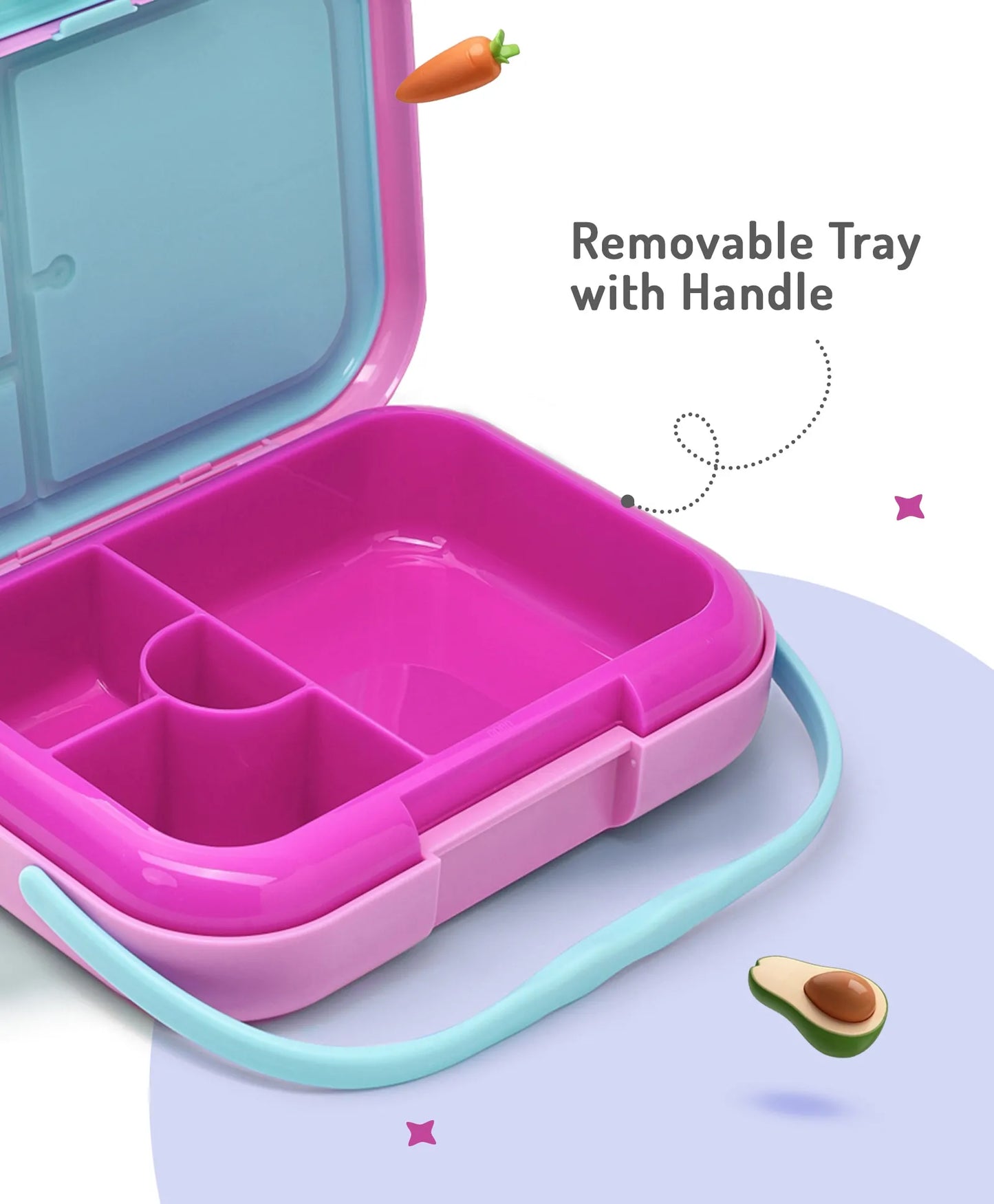 Bonfino Pink Bento Lunch Box - BPA-Free, Leak-Resistant, Microwave & Dishwasher Safe, 765ml