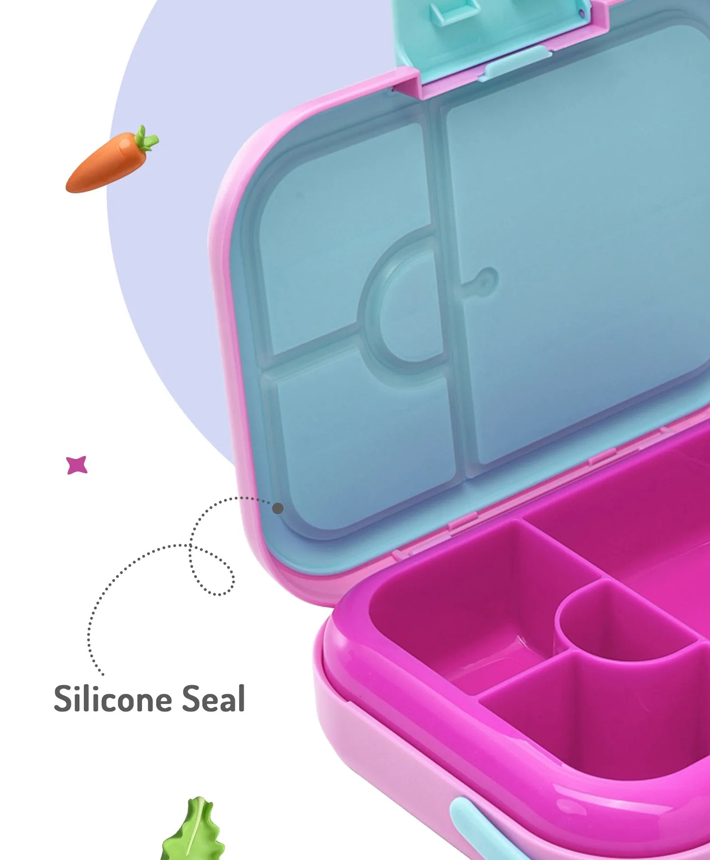 Bonfino Pink Bento Lunch Box - BPA-Free, Leak-Resistant, Microwave & Dishwasher Safe, 765ml