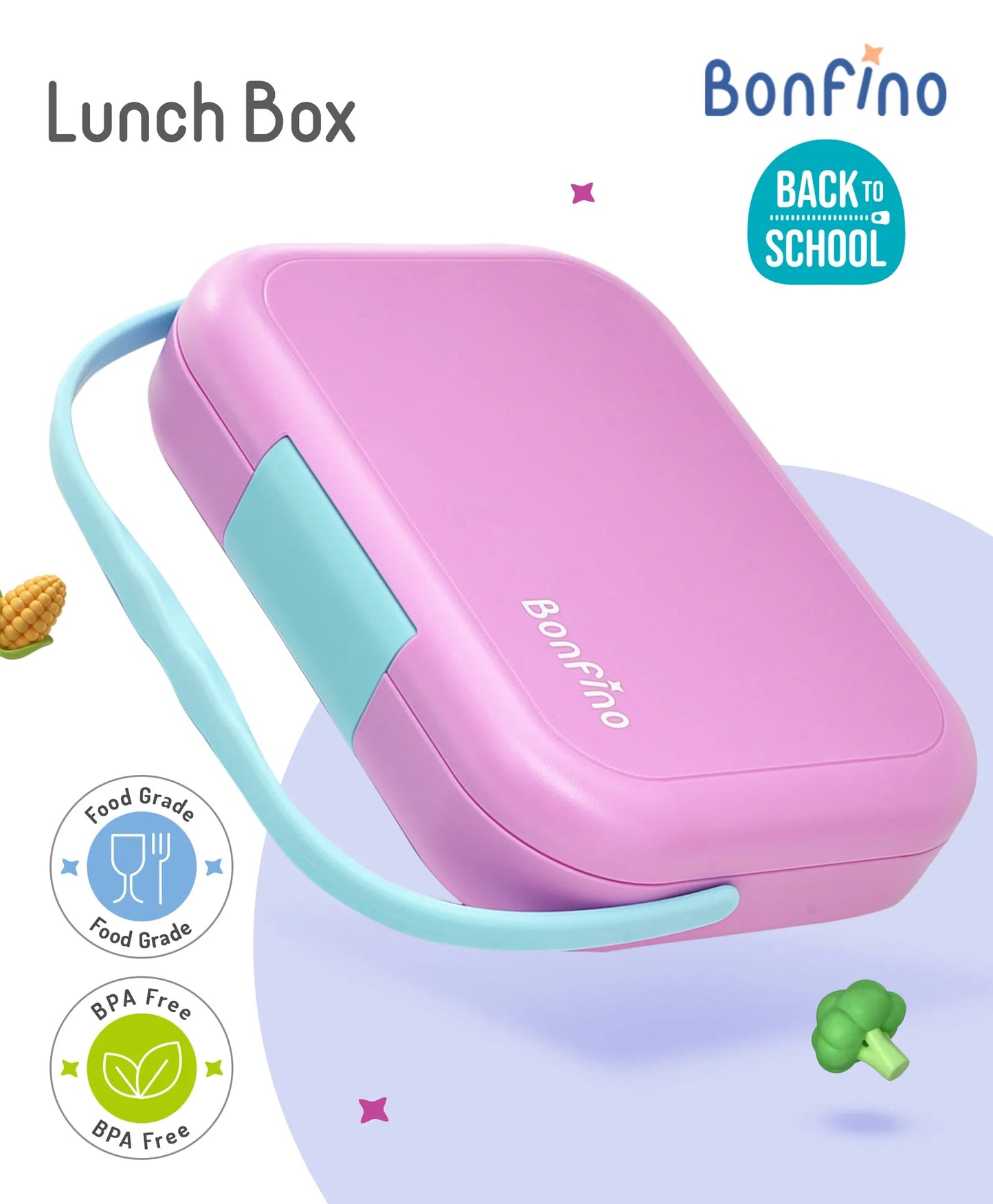 Bonfino Pink Bento Lunch Box - BPA-Free, Leak-Resistant, Microwave & Dishwasher Safe, 765ml