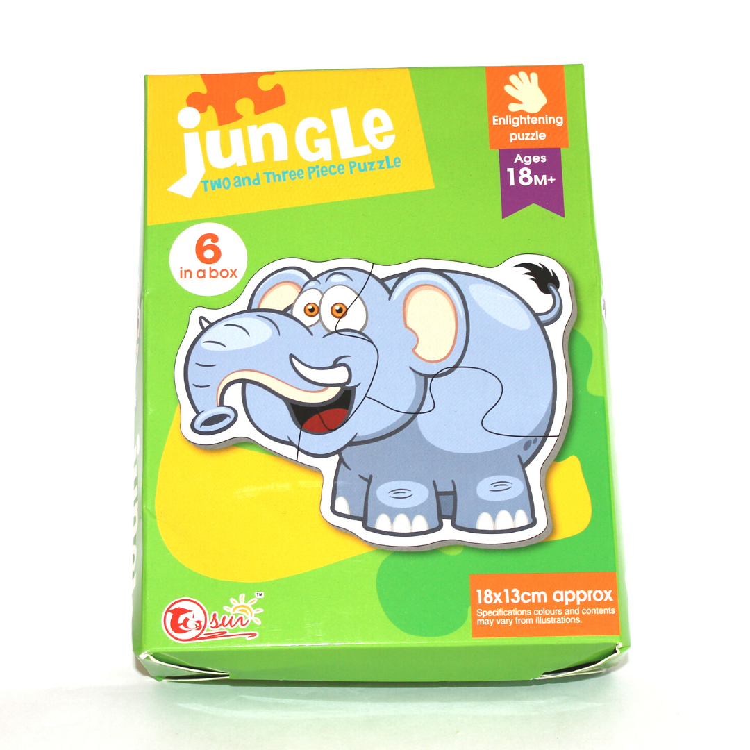 JUNGLE  Two & Three Pieces Puzzle - 6 Animals in a Box