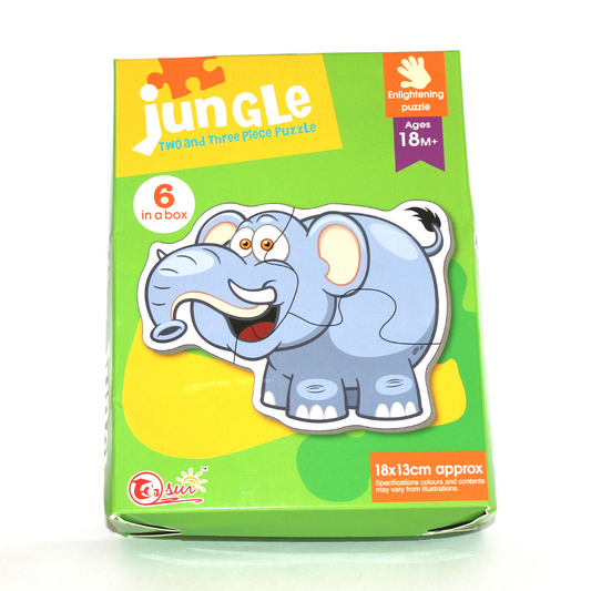 JUNGLE  Two & Three Pieces Puzzle - 6 Animals in a Box
