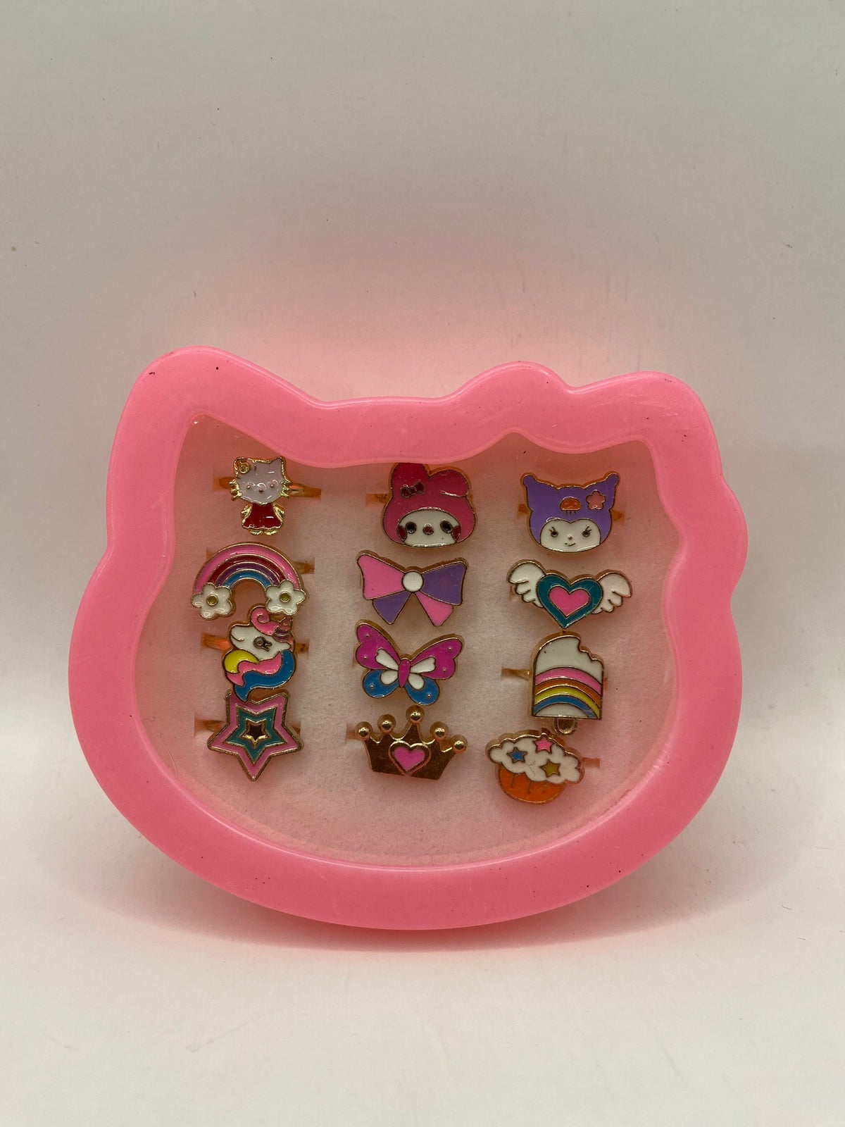 Kids Rings - Set of 12 Adjustable Rings - Sanrio characters & other designs)