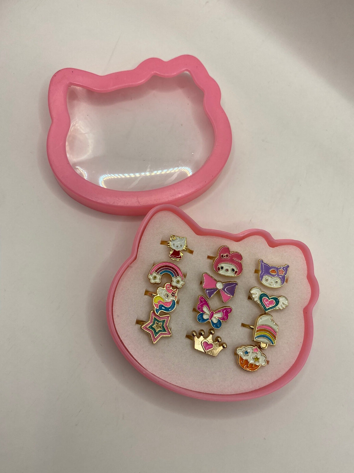 Kids Rings - Set of 12 Adjustable Rings - Sanrio characters & other designs)