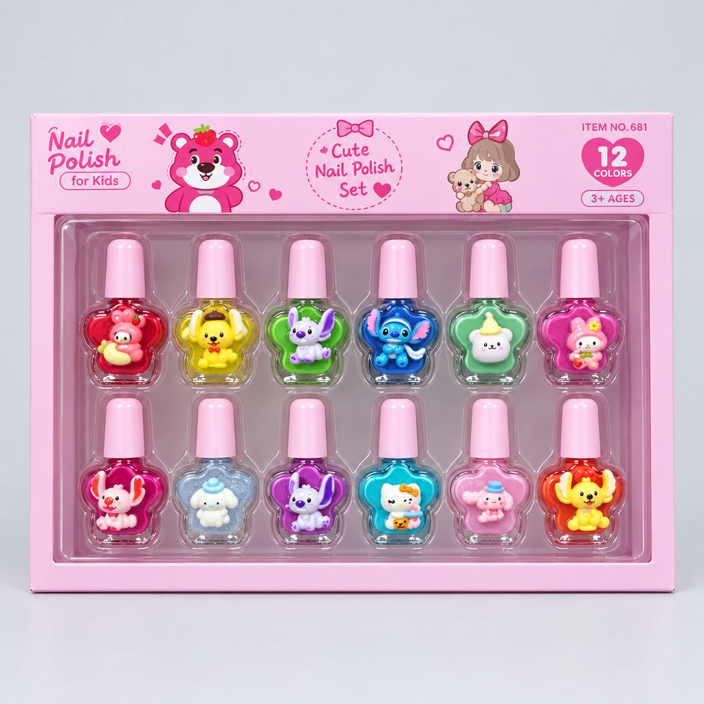 Nail Polish (1 piece)
Red
Yellow
Light Green
Purple
Blue
Light Purple (less one)
Dark Pink
Light Purple
Green
Light Blue
Light Pink (less one)
Orange