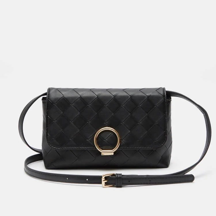 Shoexpress Woven Satchel Bag with Shoulder Strap Black