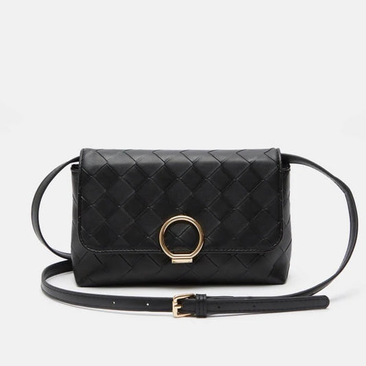 Shoexpress Woven Satchel Bag with Shoulder Strap Black