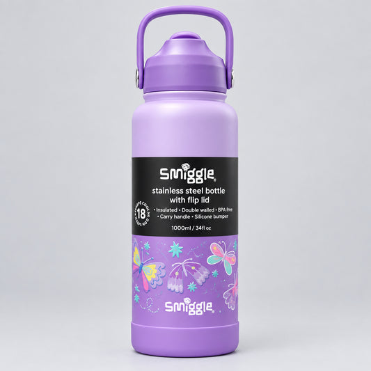 Smiggle Stainless Steel Water Bottle 1000ml - Butterfly
