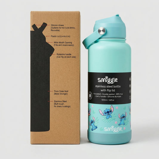 Smiggle Stainless Steel Water Bottle 1000ml - Stitch
