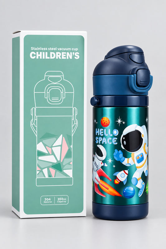 Stainless Metal Dual Sipper Water Bottle - 350 ml - Astronaut