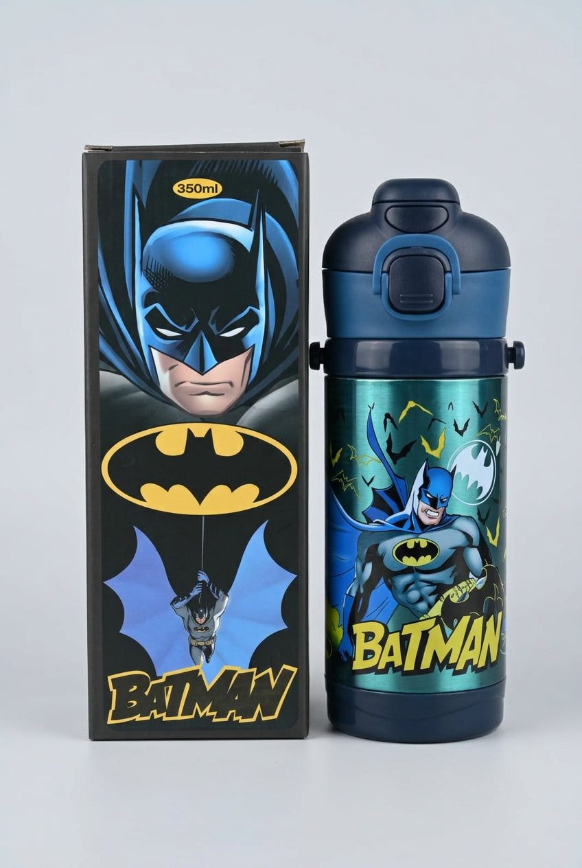 Stainless Metal Dual Sipper Water Bottle - 350 ml - Batman