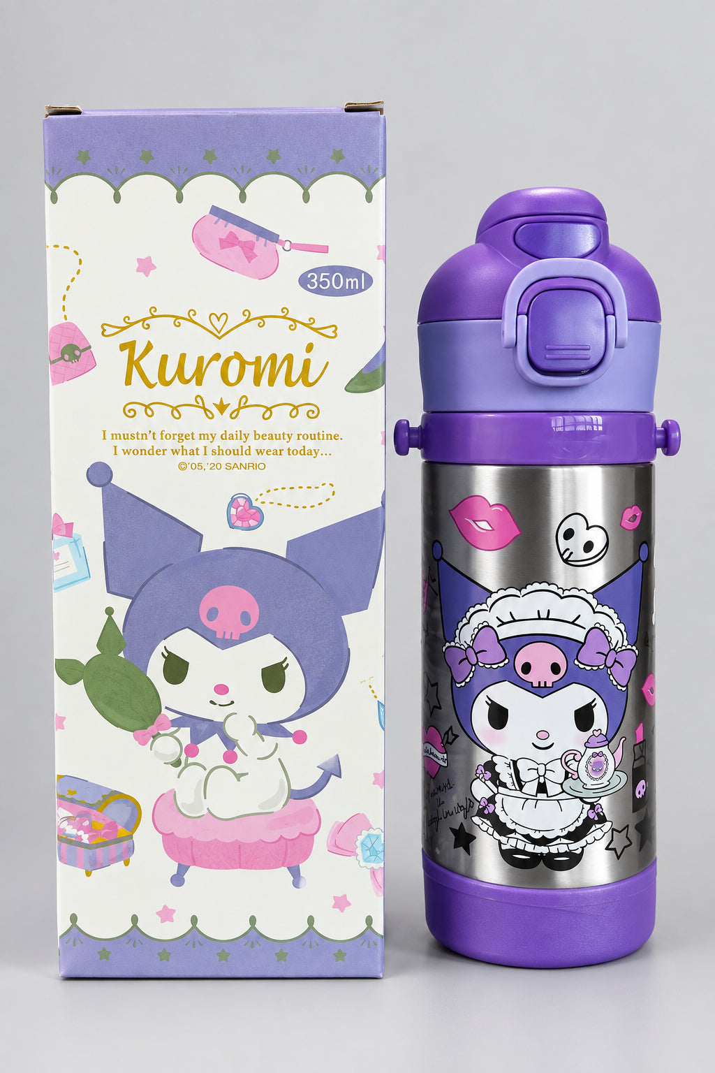 Stainless Metal Dual Sipper Water Bottle - 350 ml - Kuromi