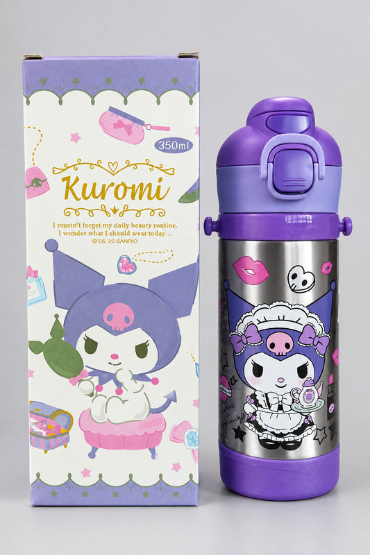 Stainless Metal Dual Sipper Water Bottle - 350 ml - Kuromi