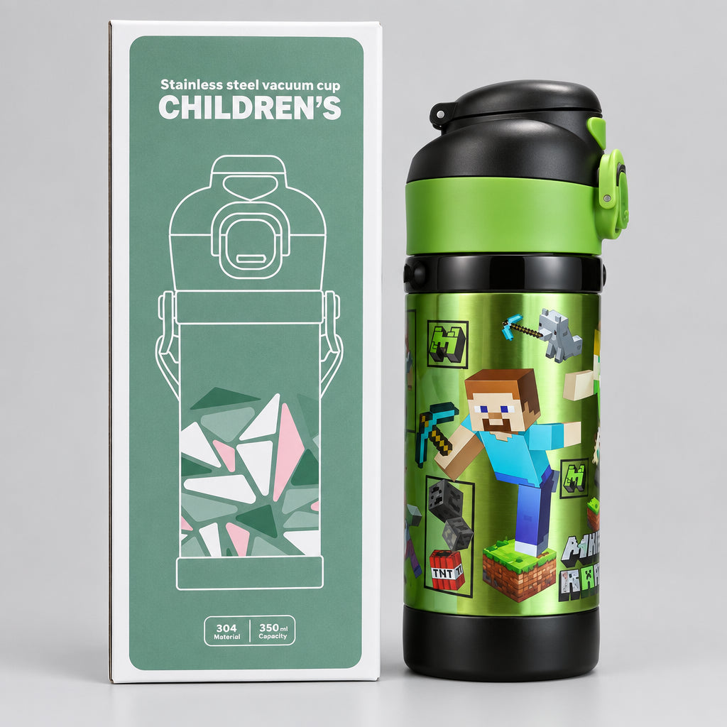 Stainless Metal Dual Sipper Water Bottle - 350 ml - Minecraft