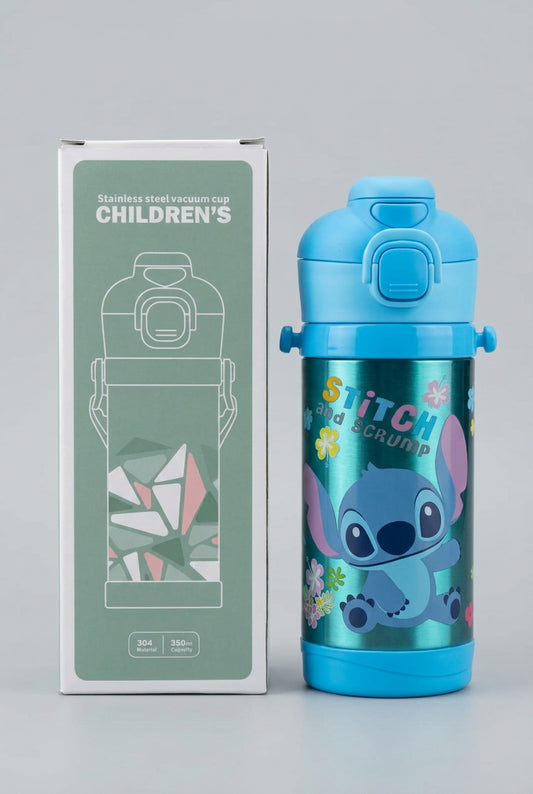 Stainless Metal Dual Sipper Water Bottle - 350 ml - Stitch