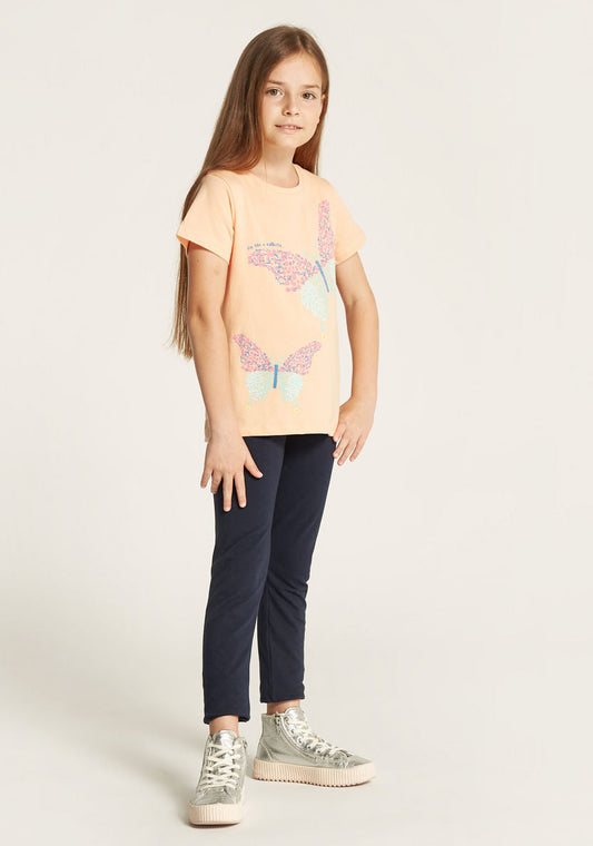 Juniors Butterfly Print T-shirt with Short Sleeves and Crew Neck 7-8 Yrs