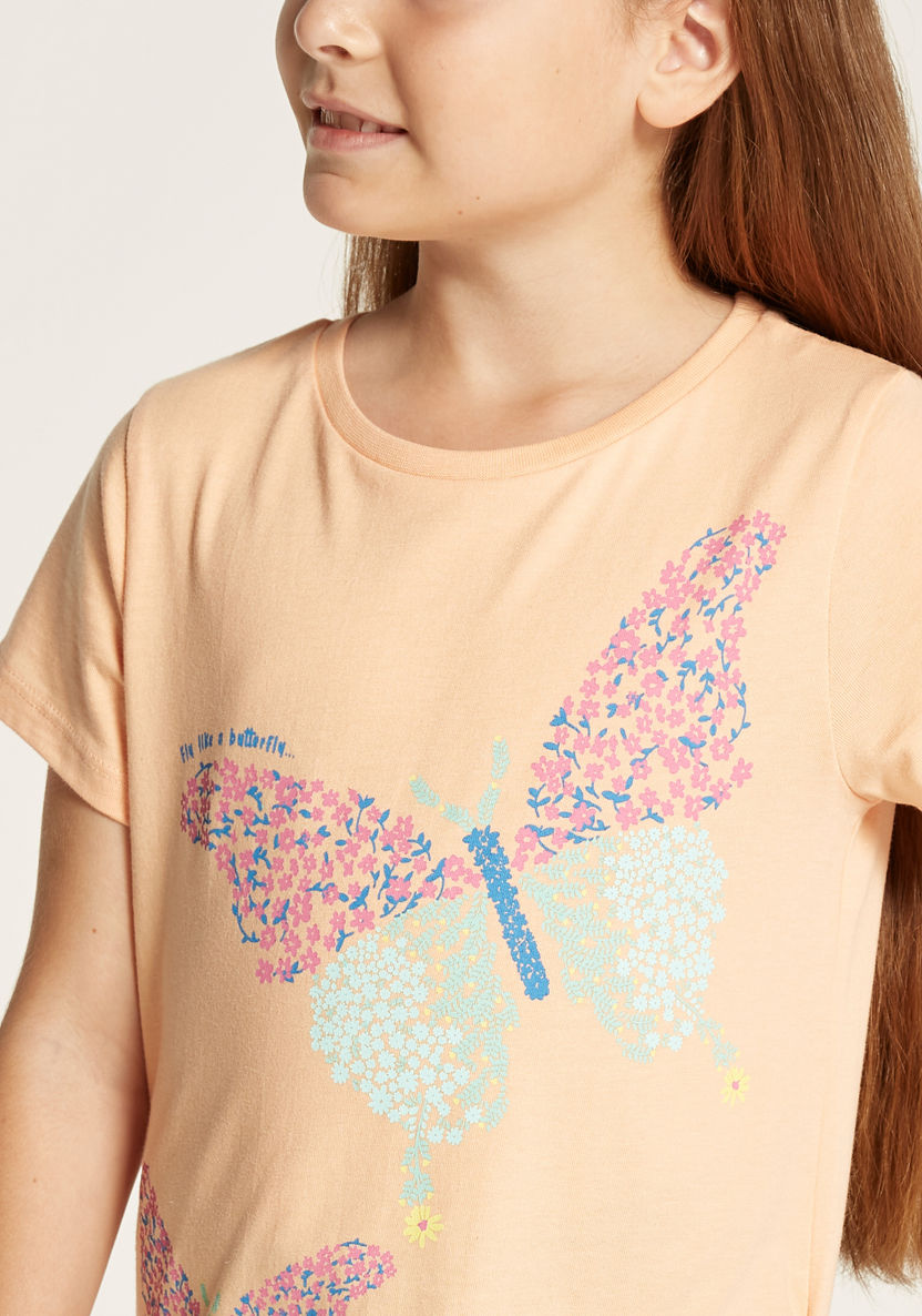 Juniors Butterfly Print T-shirt with Short Sleeves and Crew Neck 7-8 Yrs