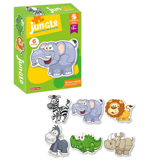 JUNGLE  Two & Three Pieces Puzzle - 6 Animals in a Box