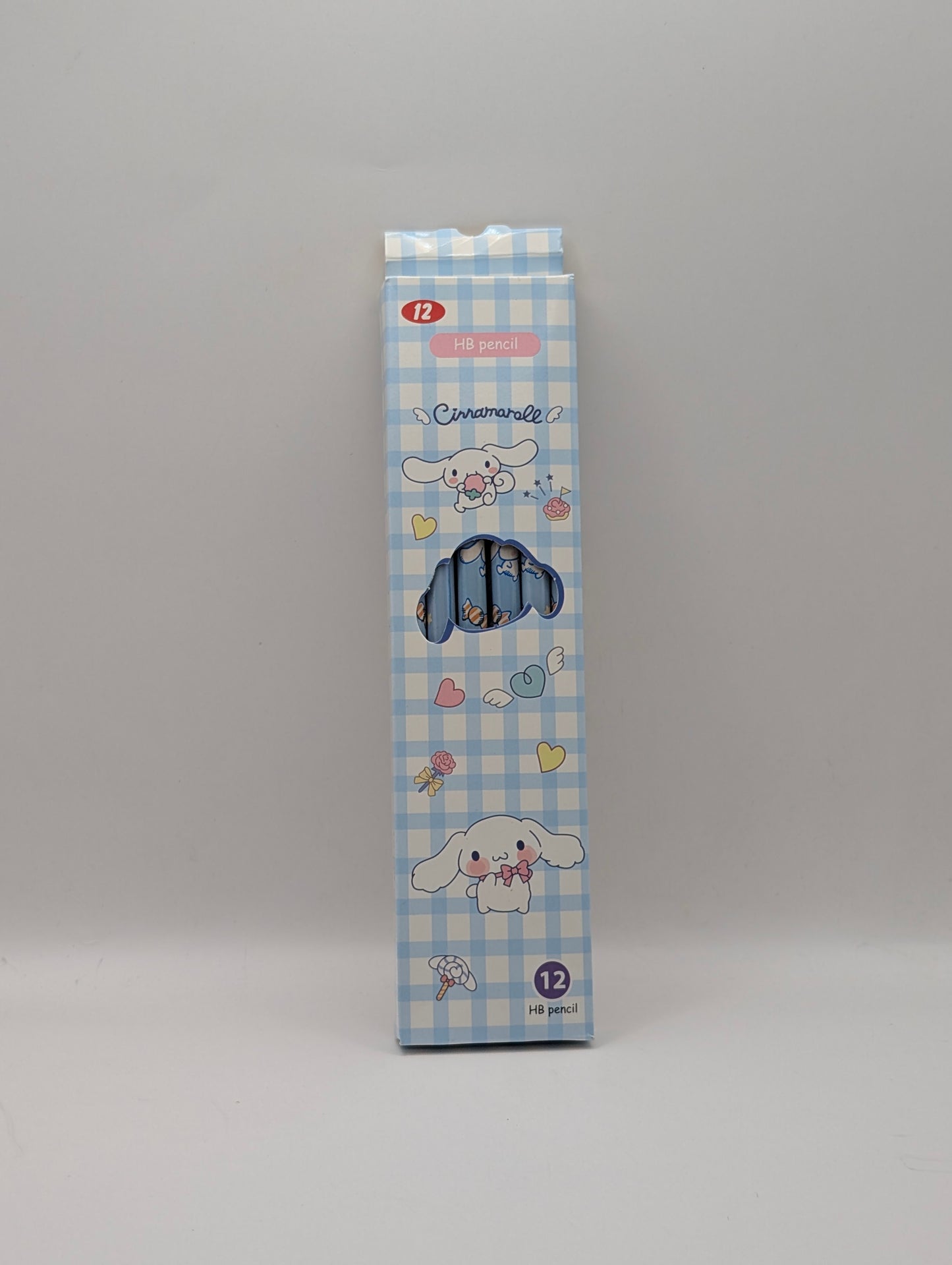 Cinnamoroll Themed 12-Piece Blue Gingham HB Wooden Pencils Set for Kids