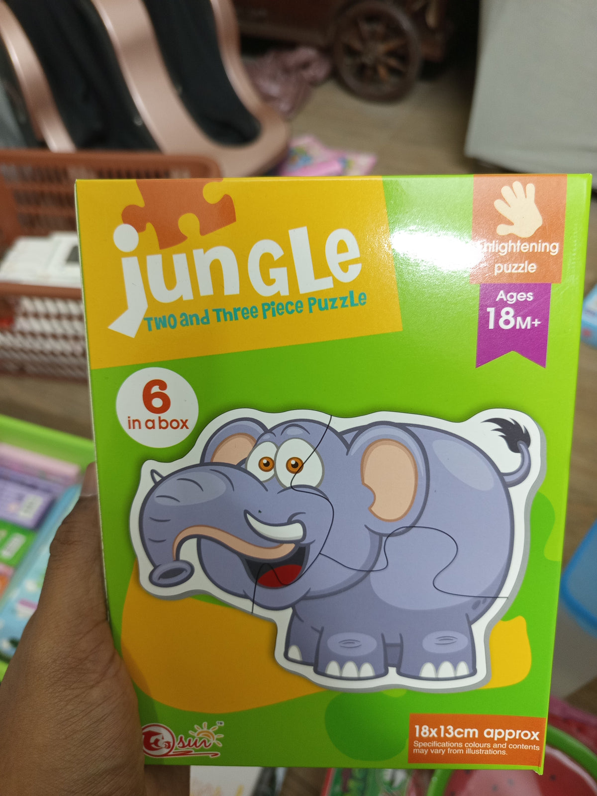 Jungle Two & Three Pieces Puzzle - 6 Animals in a Box