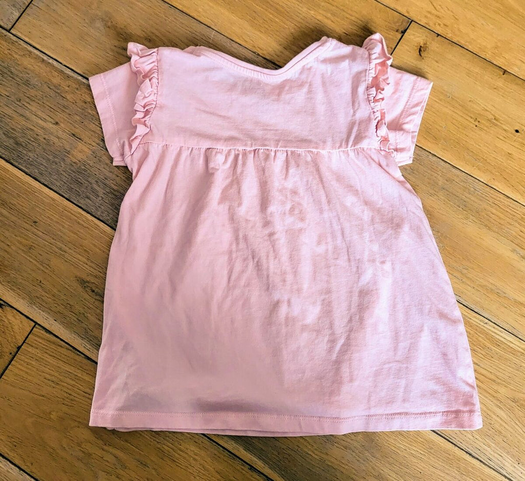 Mothercare Girl's Short Sleeve T-Shirt Pink Frill Sleeve Age 5-6 Years
