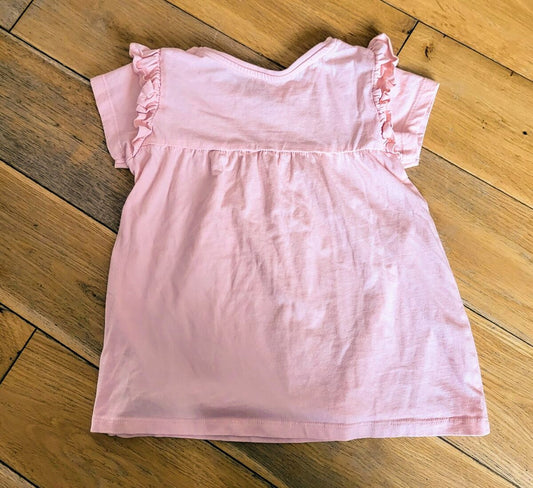 Mothercare Girl's Short Sleeve T-Shirt Pink Frill Sleeve Age 5-6 Years