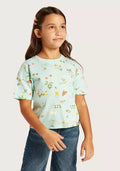 Juniors All-Over Print T-shirt with Drop Shoulder Sleeves and Pocket (2-3 years)